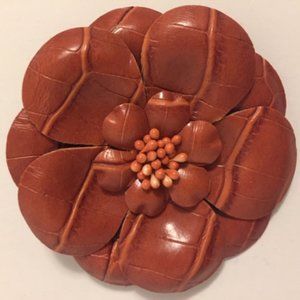 Funky Terra Cotta Croc-Like Leather Brooch Pin